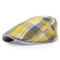 Elegante berretto piatto vintage a quadri gialli e grigi per primavera ed estate - M(56-58cm) / Giallo
