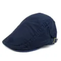 Classic navy blue cotton flat cap for men featuring an adjustable side metal buckle - Adjustable / Navy Blue
