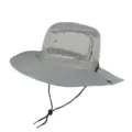 Lightweight breathable mesh sun hat with adjustable chin strap for outdoor fishing - Gray