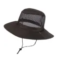 Breathable mesh sun hat for outdoor fishing with adjustable chin strap and wide brim - Coffee