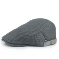 Adjustable dark grey mesh flat cap with breathable hollow-out design for summer outdoor - 56-60cm (Adjustable) / Dark Gray