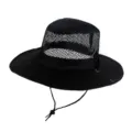 Breathable mesh bucket sun hat with adjustable chin strap for outdoor fishing - Black