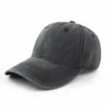 Vintage washed cotton baseball cap in dark gray distressed finish for men and women - Adjustable / Black