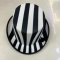 Classic black and white striped top hat for Halloween and circus clown costumes - One Size / Black White Stripe