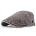 Detailed view showing the profile of a vintage washed cotton beret cap with distressed finish - Adjustable / Coffee
