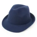 Close-up detail of a classic navy blue wool felt fedora hat for men's winter wear - M (56-58cm) / Navy Blue