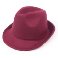 Classic burgundy wool felt fedora hat featuring a stitched brim and warm winter design - M (56-58cm) / Burgundy