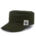 Military style olive green flat top cap with star patch for men and women - Star Patch Style / Army Green