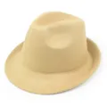 Side view of a classic camel wool fedora hat for men, highlighting its sleek shape - M (56-58cm) / Light Khaki