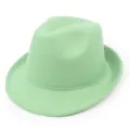 Close-up detail of a classic mint green wool felt fedora hat for men's winter warmth - M (56-58cm) / Light Green