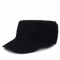Classic black flat top cadet cap with breathable design for versatile outdoor styling - Plain Style / Black