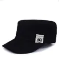 Classic black flat-top military cadet cap featuring a decorative star emblem patch - Star Patch Style / Black