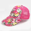 Pink floral print mesh baseball cap for women, breathable outdoor sun protection hat - Mesh Style / Adjustable / Rose Red