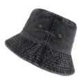 Unisex washed denim bucket hat in charcoal grey with metallic side ventilation eyelets - One Size / Black