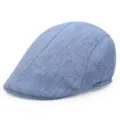 Detailed view of light blue textured linen flat cap for men with retro style - One Size / Blue