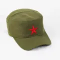 Vintage army green flat top cadet cap with embroidered red star for outdoor travel - Adjustable / Army Green (Polyester)