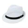 White mesh summer fedora hat for men with breathable sun protection and black band detail. - One Size / White