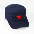Klassische dunkelblaue Militärmütze mit roter Sternstickerei für Damen und Herren - Verstellbar / Marineblau (Polyester)