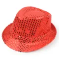 Stilvoller roter Pailletten-Fedora-Jazzhut für festliche Partys und Tanzaufführungen - Einheitsgröße 58cm / Rot