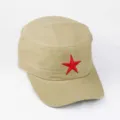 Khakifarbene flache Militärmütze im Vintage-Stil mit einem bestickten roten Stern-Detail - Verstellbar / Beige (Polyester)