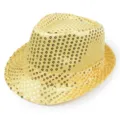 Sparkling gold sequined fedora hat for parties and performances, jazz style - One Size 58cm / Gold