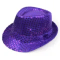 Stunning purple sequin fedora hat perfect for gala parties and stage performances - One Size 58cm / Deep purple
