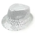 Funkelnder silberner Pailletten-Fedora-Jazzhut für Modepartys und Bühnenauftritte - Einheitsgröße 58cm / Silber