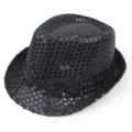 Stilvoller schwarzer Pailletten Fedora Jazzhut für Kostümpartys und Tanzauftritte - Einheitsgröße 58cm / Schwarz