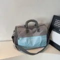 Large capacity grey and blue color-block travel gym bag with NINGJIA logo branding - M / Blue