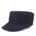 Classic navy blue cotton cadet cap with flat top and sun visor for outdoor wear - Plain Style / Dark Gray