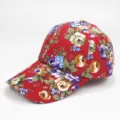 Stylish women's red floral print baseball cap for outdoor summer sun protection - Fabric Style / Adjustable / Bright Red