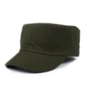 Breathable olive green military style flat top cap for outdoor sun protection and leisure - Plain Style / Army Green