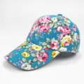 Stylish breathable women's floral baseball cap featuring vintage rose patterns on teal fabric - Fabric Style / Adjustable / Sky Blue