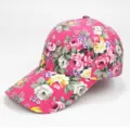 Fashionable pink baseball cap with vintage floral rose pattern for women outdoor sunshade - Fabric Style / Adjustable / Rose Red