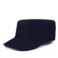 Unisex classic navy blue cotton flat top cadet cap for outdoor sun protection and casual wear - Plain Style / Blue