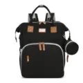 Großer schwarzer Wickelrucksack mit braunen Lederakzenten und kleiner Tasche für Mütter - Schwarz