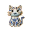 Encantador broche de gato de dibujos animados con acabado de esmalte azul y blanco - Porcelana Azul y Blanca