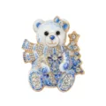 Cute Christmas teddy bear brooch with blue floral porcelain pattern and rhinestones. - Blue and White Porcelain