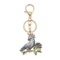Exquisite colorful enamel parrot keychain with rhinestone details and gold-tone ring - Blue and White Porcelain