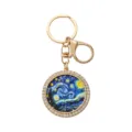 Retro Van Gogh Sternennacht Schlüsselanhänger mit einem goldenen Strassstein-Randdesign - Runder Sternenhimmel