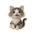 Lindo broche de gato de dibujos animados en esmalte blanco y negro con acabado dorado - Negro y Blanco