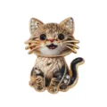 Adorable broche de gato atigrado de dibujos animados con brillantes de imitación - Marrón