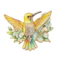 Elegant colorful hummingbird brooch with sparkling rhinestones and floral detail - Yellow