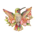 Exquisite colorful hummingbird and flower brooch with sparkling rhinestones for women. - Green