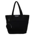 Black large capacity corduroy tote bag featuring a matching round coin purse keychain - Main Bag and Round Pouch / Black