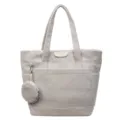 Large capacity grey corduroy tote bag featuring a matching round coin purse accessory - Main Bag and Round Pouch / Off White