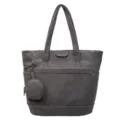 Dark grey corduroy large capacity tote bag with matching round coin purse for school. - Main Bag and Round Pouch / Gray