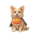 Süße Halloween Corgi Brosche mit Kürbis-Laterne und funkelnden Kristall-Akzenten - Orange