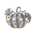 Broche citrouille vintage en émail bleu avec perles et cristaux pour Halloween - Porcelaine Bleue et Blanche
