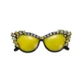 Broche creativo con forma de gafas de ojo de gato amarillas y brillantes diamantes - Amarillo